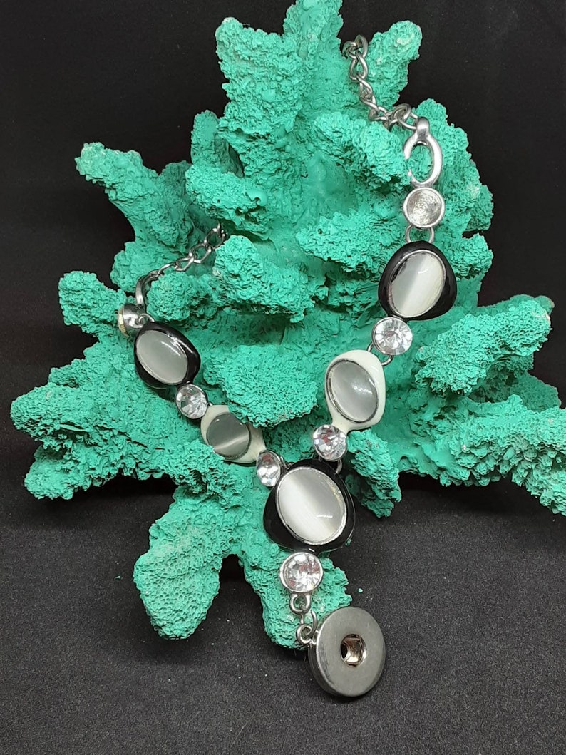 rhinestone Snap necklace 18 inch long snap necklace snap jewelry black and white snap necklace