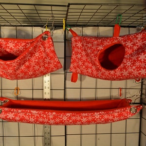 Rat, Ferret, Hedgehog, Corner Hide, RK5 red SnowFlakes, Ferret or Rat Corner Hut, Rat Bed, Small Pet Hammock, Guinea Pig Cozy, Ready to Ship
