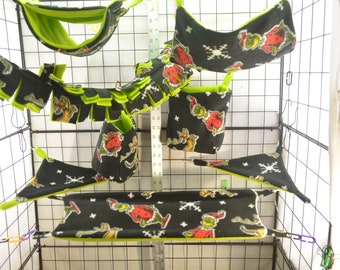 Grinch, Sugar Glider Fleece Cage Set, Rat Cage Set, Pocket Pets Cage Set,  SK293, Ready to Ship!