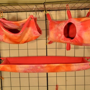 Rat, Ferret, Hedgehog, Corner Hide, RK09 Pink Tie Dye Ferret or Rat Corner Hut, Rat Bed, Small Pet Hammock, Guinea Pig Cozy, Ready to Ship