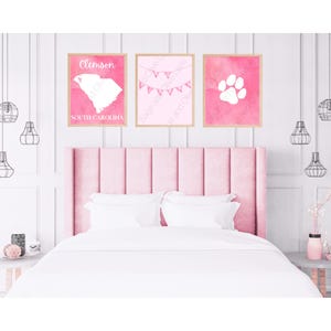 Clemson themed Pink watercolor set of 3 digital prints for your dorm or apartment!
