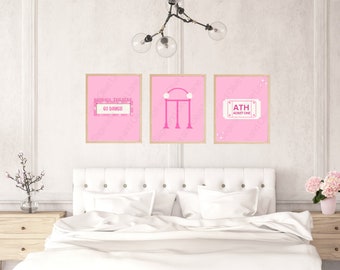 UGA themed Pink digital downloads, set of 3: Georgia Theater, Arch and ATH ticket.