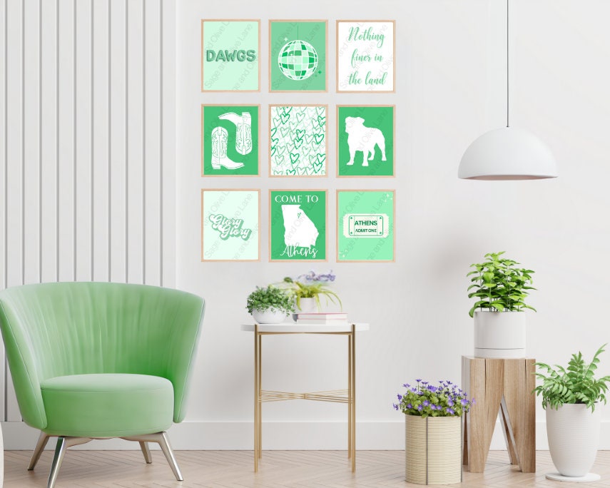 UGA Green Set of 9 Athens themed prints for your dorm or apartment!