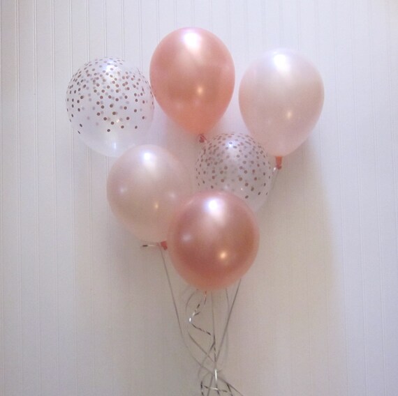 Rose Gold Peach Gold Confetti Latex Balloon Set Set Of Etsy