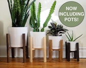 Indoor Planter, Wooden Plant Stand with Pot, Minimalist Planter and Pot, Mid Century Modern Stand