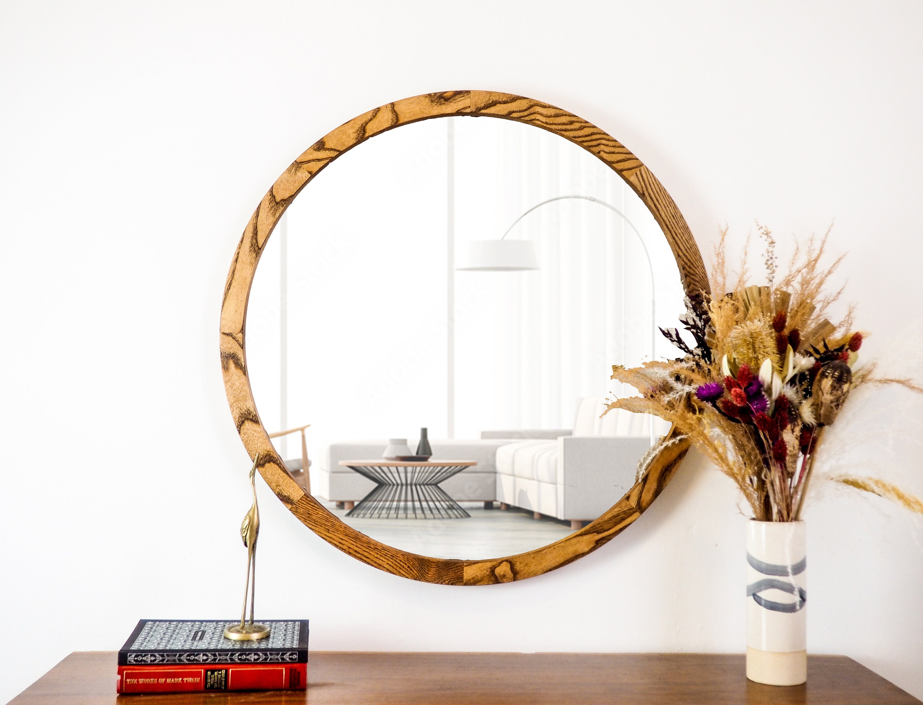 Large Round Mirror Circle Framed, Wooden Framed Circle Mirrors