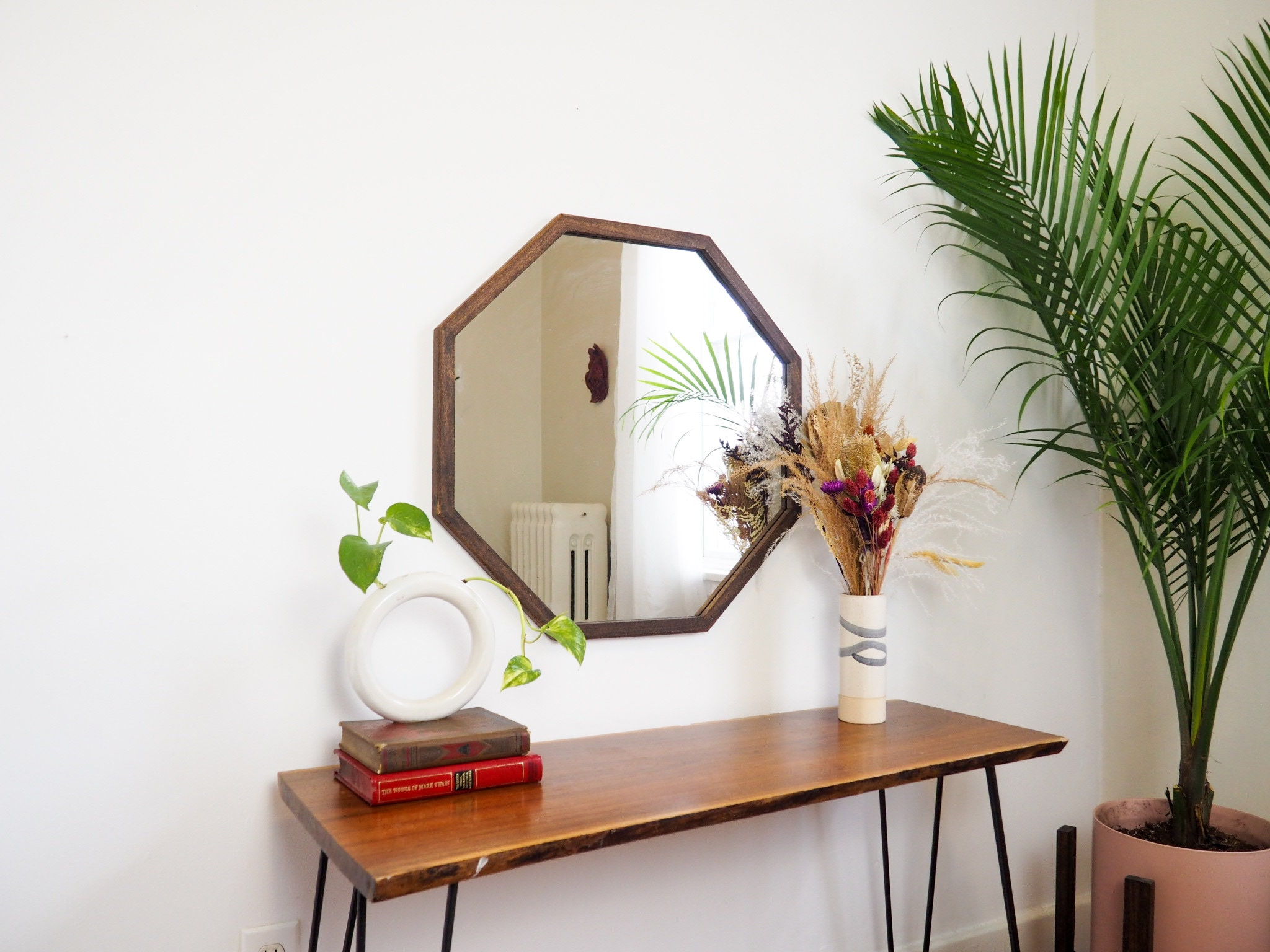Octagon Wood Frame Mirror Hardwood Vanity Mirror Bathroom | Etsy