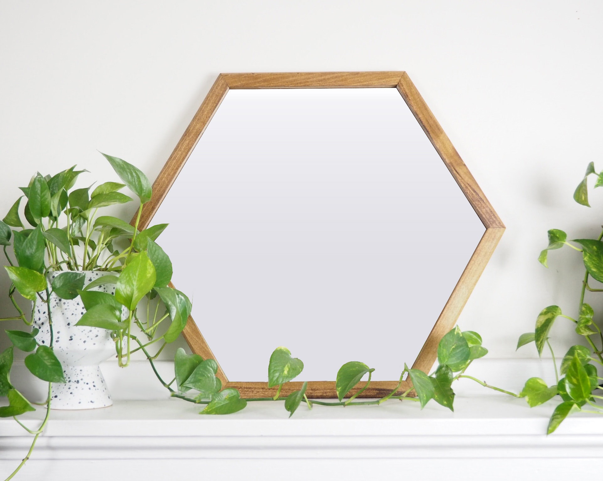 Wood Framed Mirror Wooden Frame Hexagon Mirror Contemporary Etsy