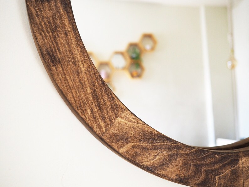 Wooden Round Frame Mirror Wood Frame Vanity Mirror Large Etsy