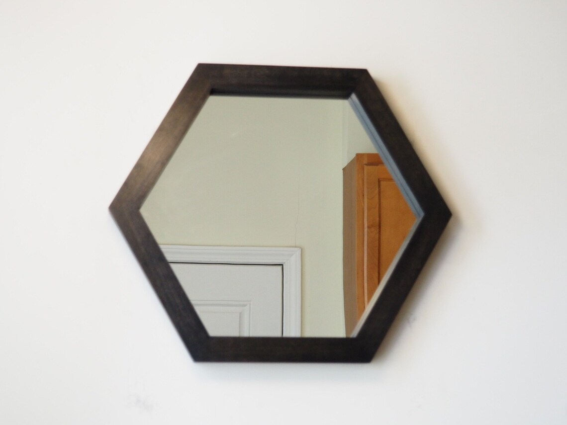 Wood Framed Mirror Wooden Frame Hexagon Mirror Contemporary Etsy