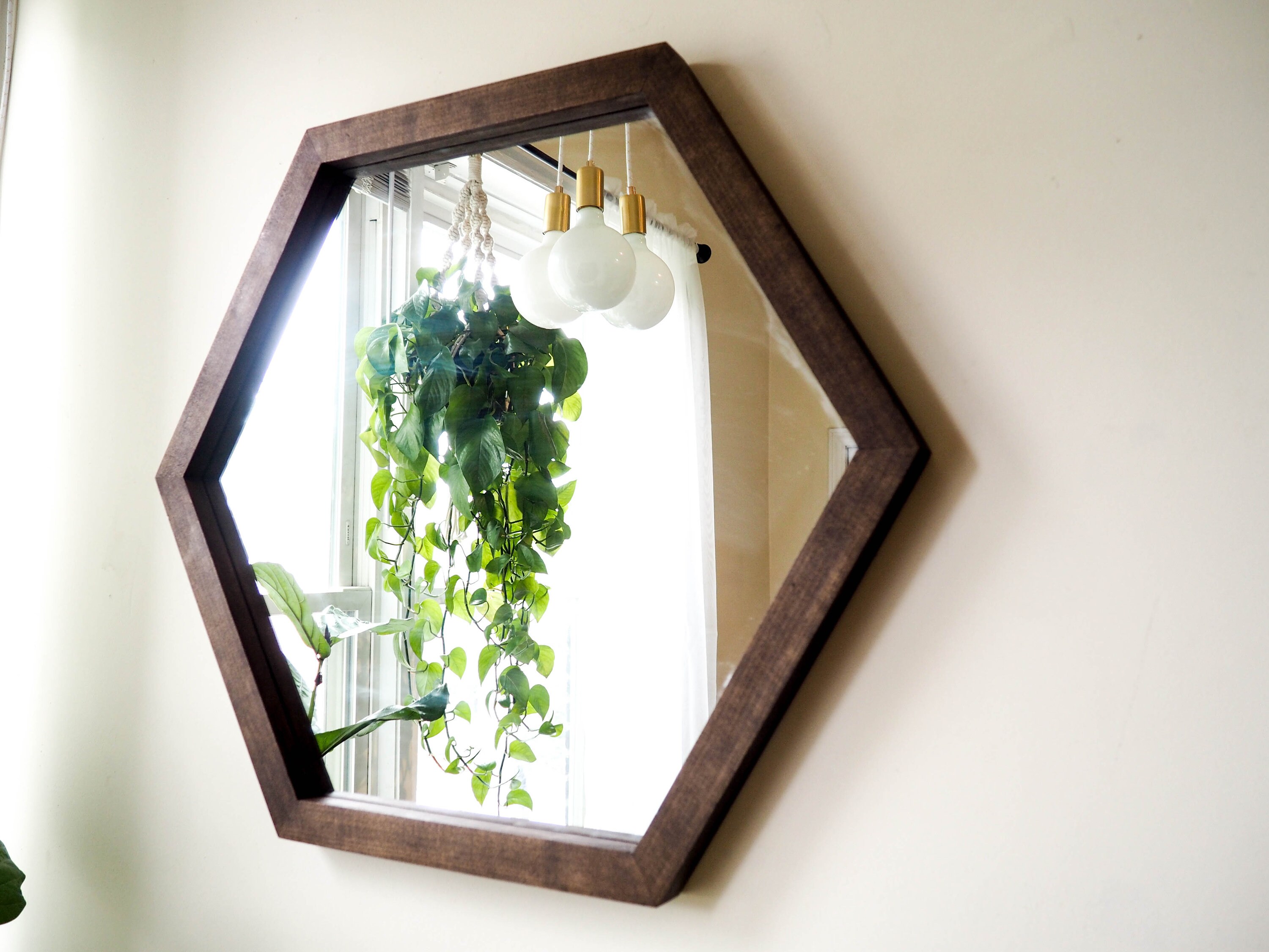 Large Wooden Framed Hexagon Mirror 30 x 25 Etsy