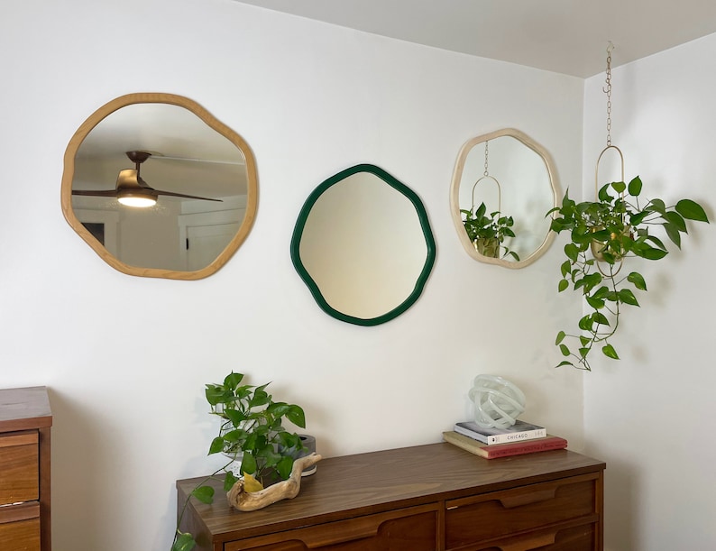 Wood Framed Irregular Round Wall Mirror image 9