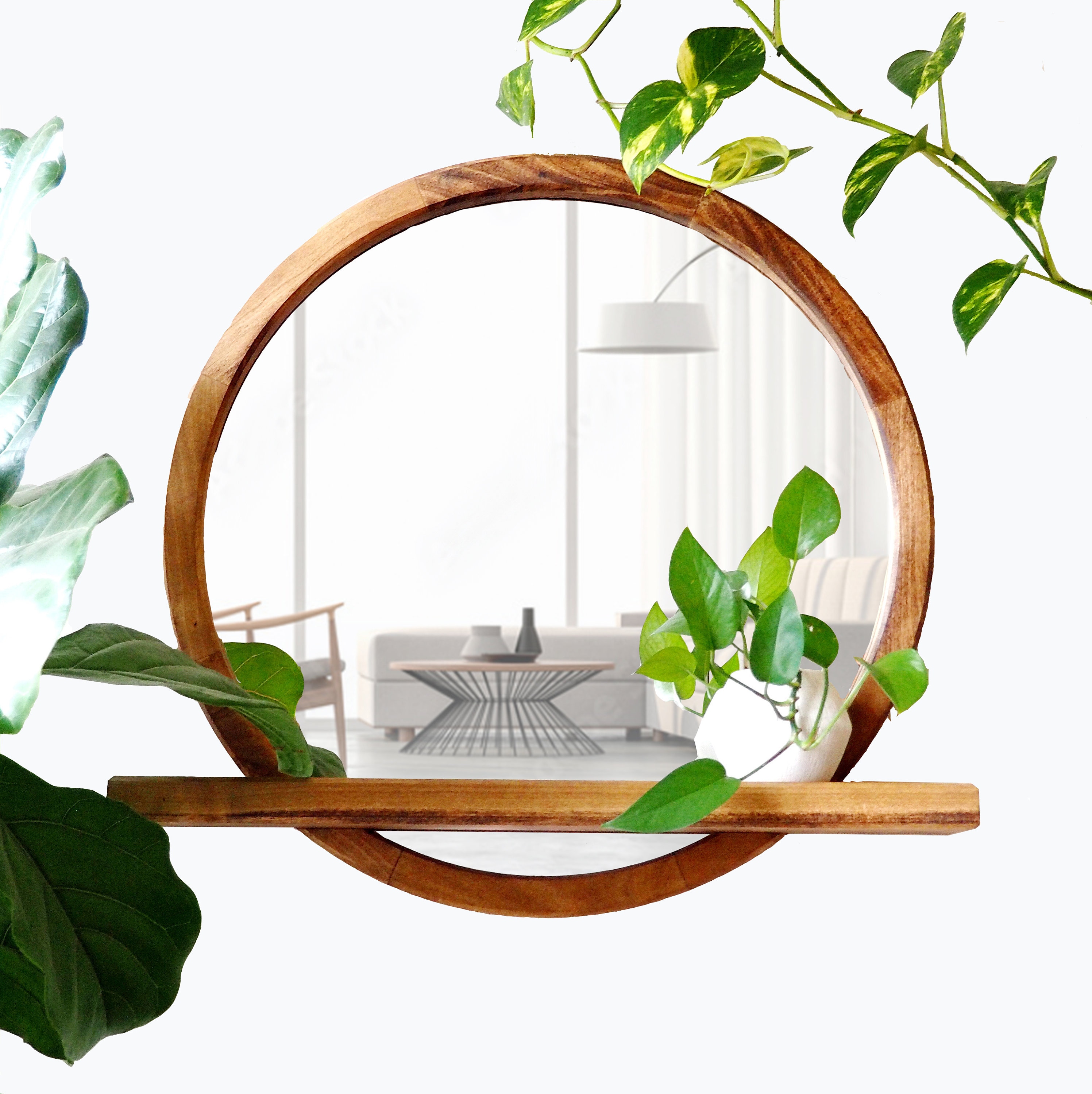 Round Mirror With Shelf Circle Mirror Housewarming Gift Etsy Ireland