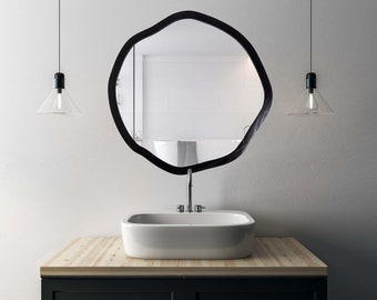 Wood Framed Irregular Round Wall Mirror