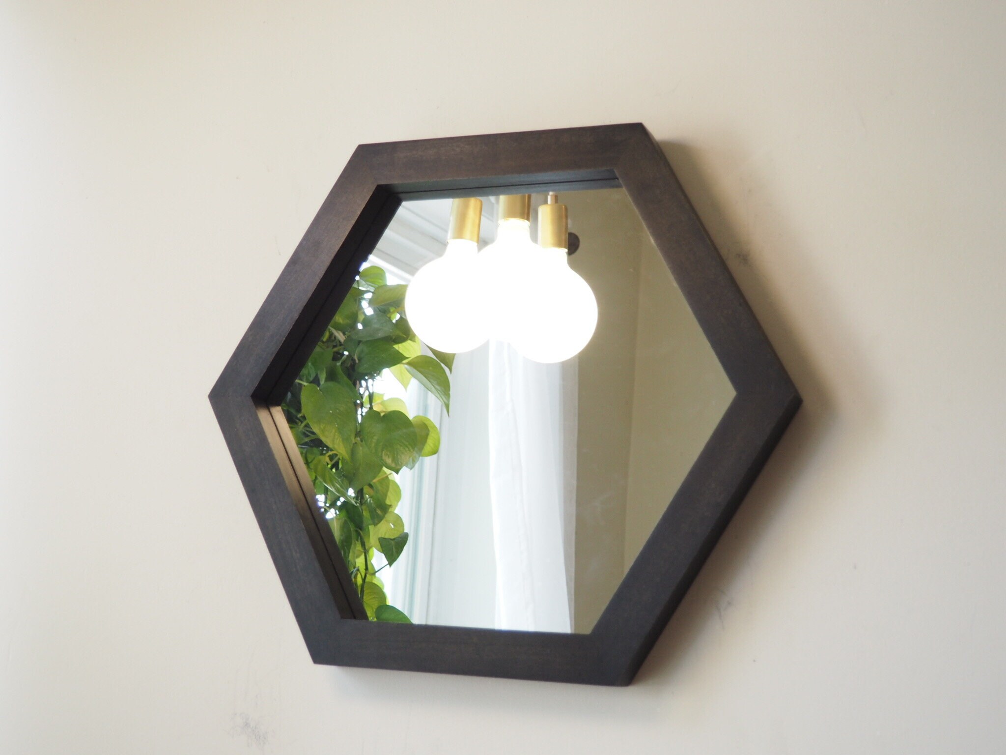 Wood Framed Mirror Wooden Frame Hexagon Mirror Contemporary Etsy