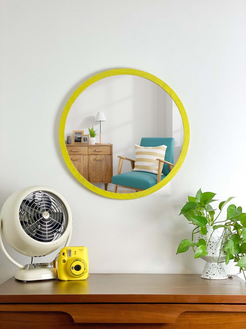 Orange Round Mirror Circle Wood Mirror Nursery Decor Etsy