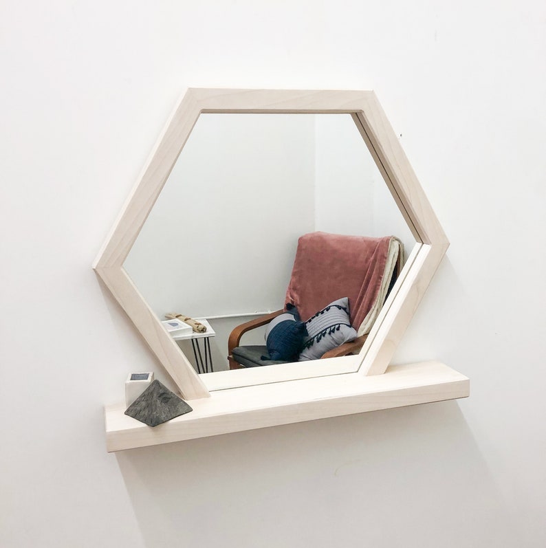 Modern Functional Hexagon Mirror Shelf Etsy