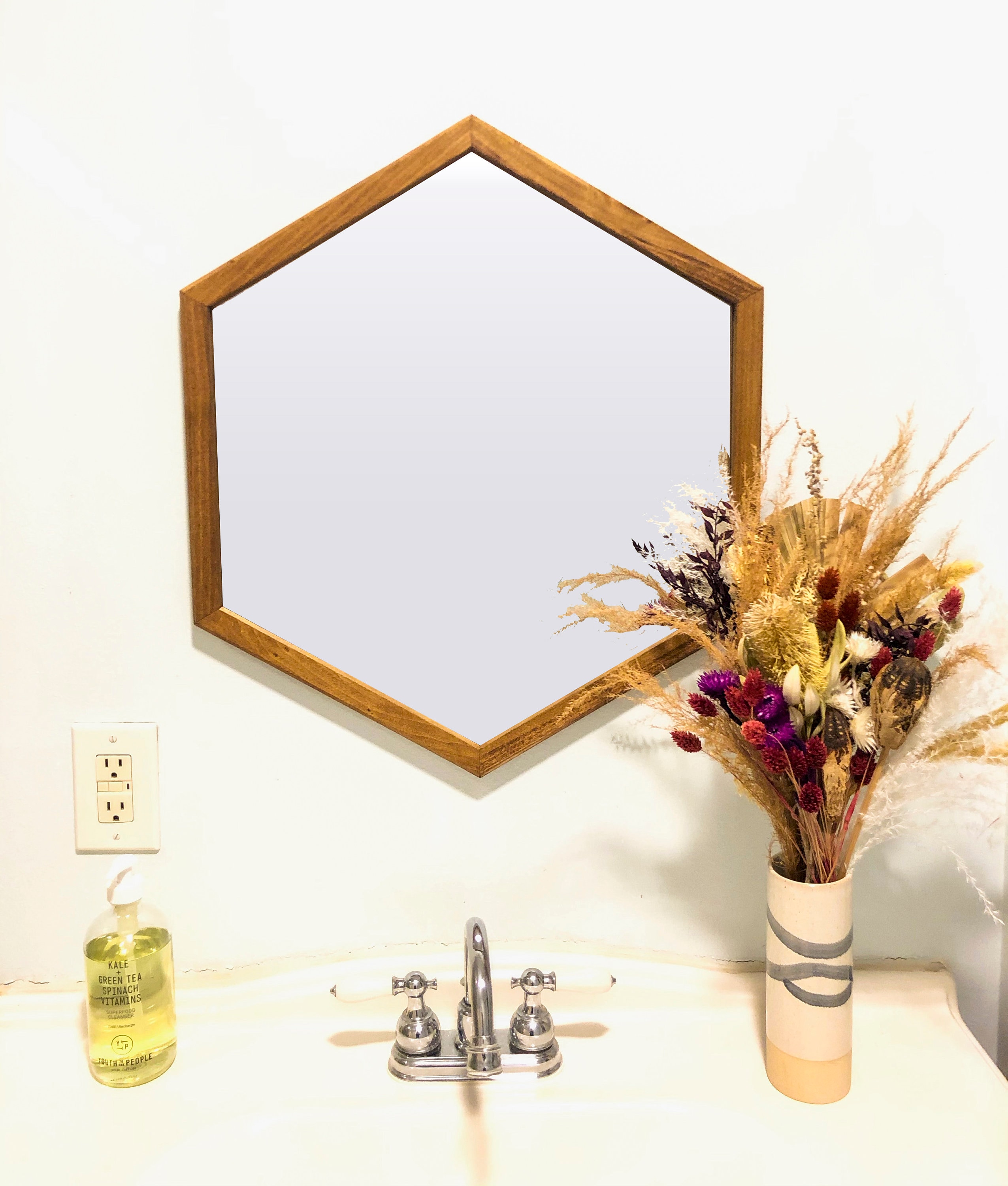 Wood Framed Mirror Wooden Frame Hexagon Mirror Contemporary Etsy
