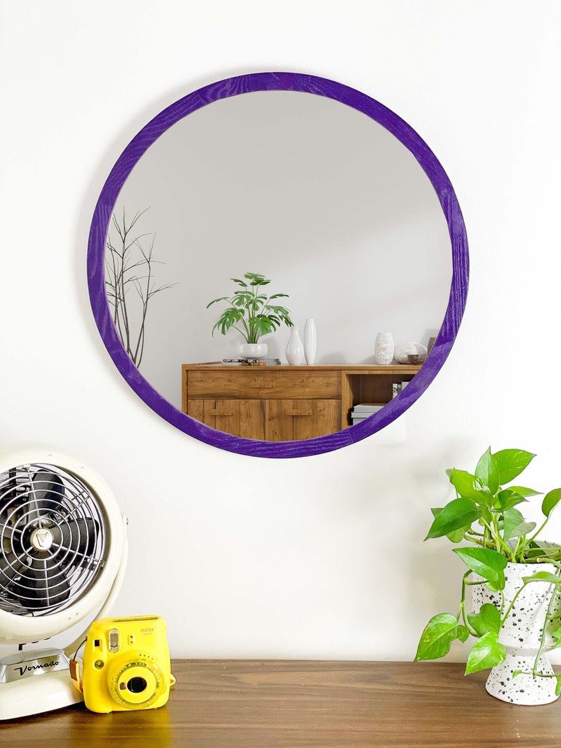 Orange Round Mirror Circle Wood Mirror Nursery Decor Etsy