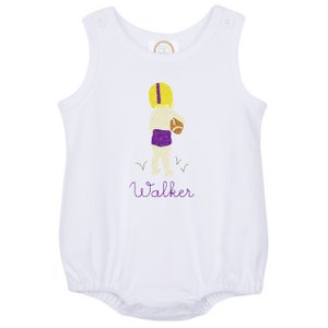 Little Boy Football Player Embroidered Shirt, Purple and Gold LSU Tigers Customizable Outfit for Boys