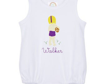 Little Boy Football Player Embroidered Shirt, Purple and Gold LSU Tigers Customizable Outfit for Boys