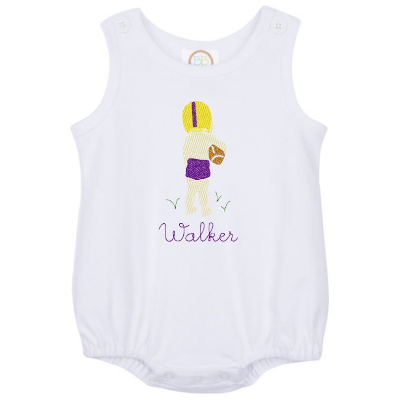 Little Boy Football Player Embroidered Shirt, Purple and Gold LSU Tigers Customizable Outfit for Boys Bild 1