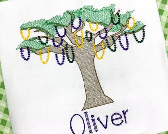 Mardi Gras Bead Tree Embroidered Shirt for Kids, Customizable Parade Outfit for Boys and Girls