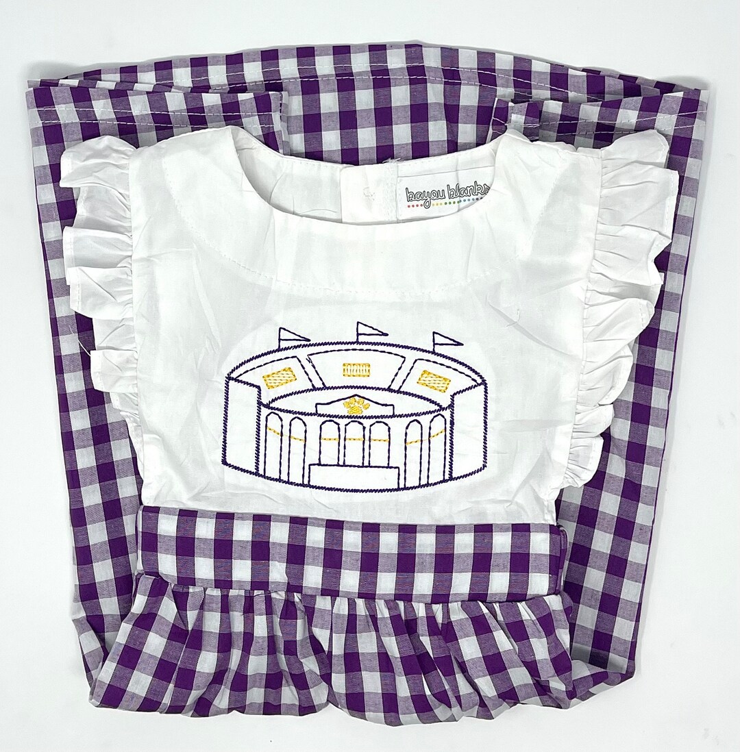 Lulu Bebe Cam LSU Tiger Embroidered Gingham Bubble