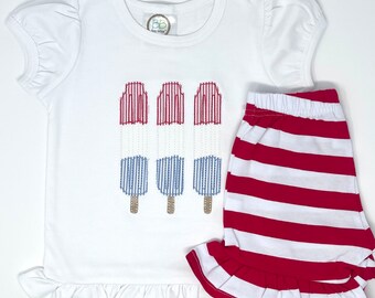 Patriotic Popsicles Embroidered Shirt, Girl’s Applique, Bomb Pop Outfit