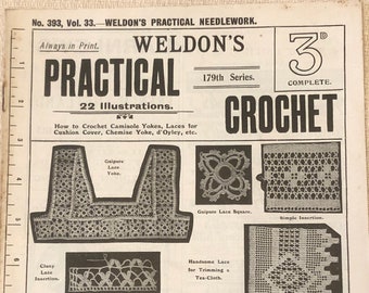 1920's Weldon's Practical Crochet No 393, Vol 33. - How to Crochet Camisole Yokes, Laces for Cushion Cover, Chemise Yoke, d'Oyley etc