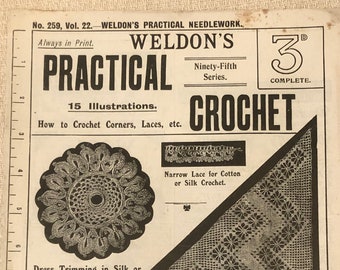 1920's Weldon's Practical Crochet  No 259, Vol 22. - How to Crochet Corners, Lace, Bridge Bags and d'Oyley