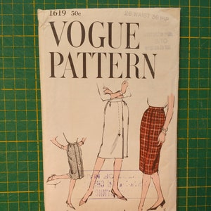 1960 Vogue Pattern 1619 maßgeschneiderte gerade Rock mit Frontfalte. Ungeschnittenes Fabrikfalten-Nähmuster