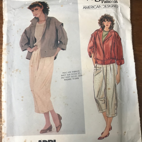 Vogue 2953, Adri Vogue pattern American designer, Pants and Jacket Size 12, Uncut. Not a PDF