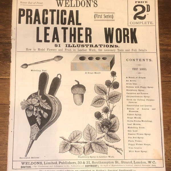 1900's Weldon's Practical Needlework No 118, Vol 10. First Series - Practical Leather Work. 51 Illustrations.