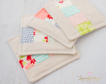 Patchwork Coasters Sewing PATTERN, Linen Coasters, Fabric Coasters