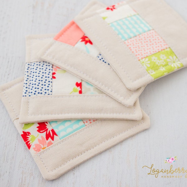 Patchwork Coasters Sewing PATTERN, Linen Coasters, Fabric Coasters