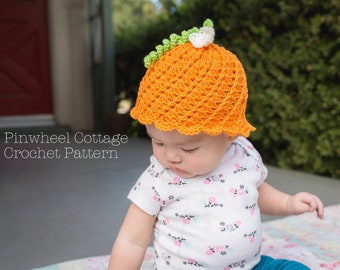 Pumpkin Beanie Crochet Pattern, Halloween Hat, Thanksgiving