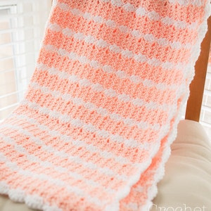 Baby Blanket Crochet PATTERN, Crochet Afghan Pattern, Scallop Edge & Trim, Peaches n' Cream, Pink and White image 4