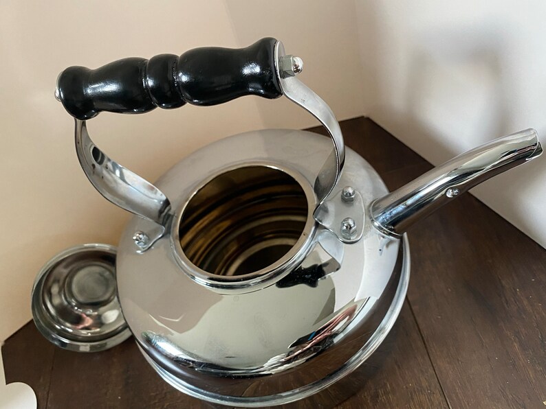 Vintage Simplex Tea Kettle Chrome Over Solid Copper English Whistling