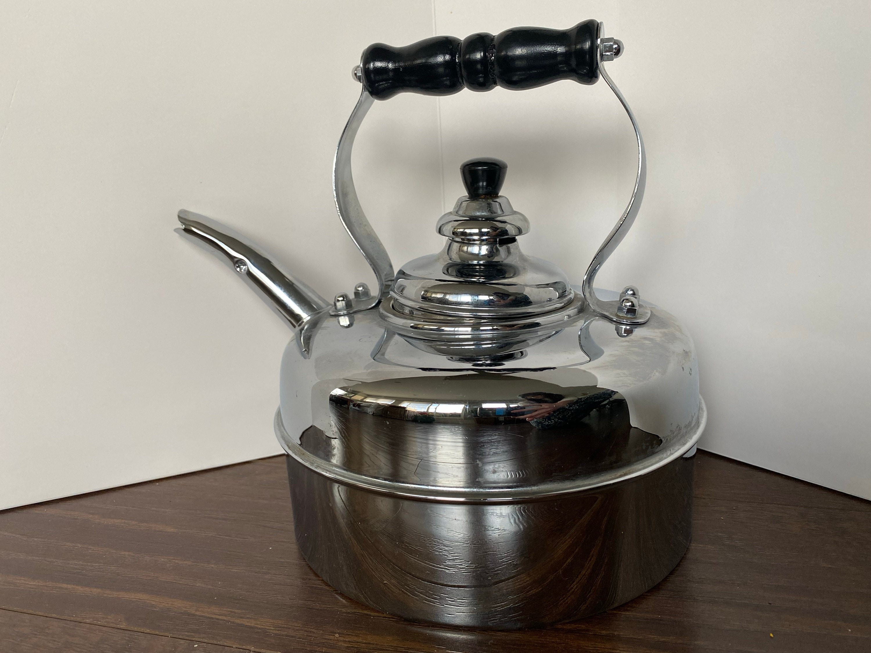 Vintage Simplex Tea Kettle Chrome Over Solid Copper English Whistling Pot Reg No 786743 Etsy