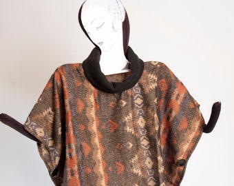 Tan and grey cowl neck poncho