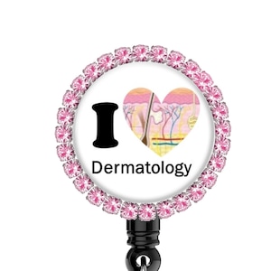 Dermatology Badge reel heart skin, medical lanyard,magnetic option tab jewelry clip on gump art designs name tag gump art i heart