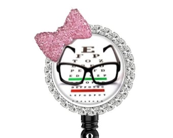 Eye Doctor Nurse Badge Reel Red Glitter Glasses Ophthalmology