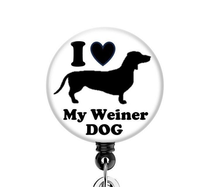 I heart my wiener dog unique gift idea retractable lanyard badge