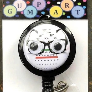 Google eyes Snellen exam eye doctor badge reel Snellen chart test ophthalmology exam name tag lanyard holder cute funny gift magnetic option