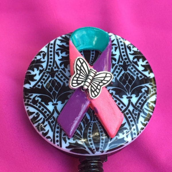 Thyroid cancer badge reel, September Awareness, oncology registered nurse, Retractable teacher,magnetic option, Designer Unique Id clips