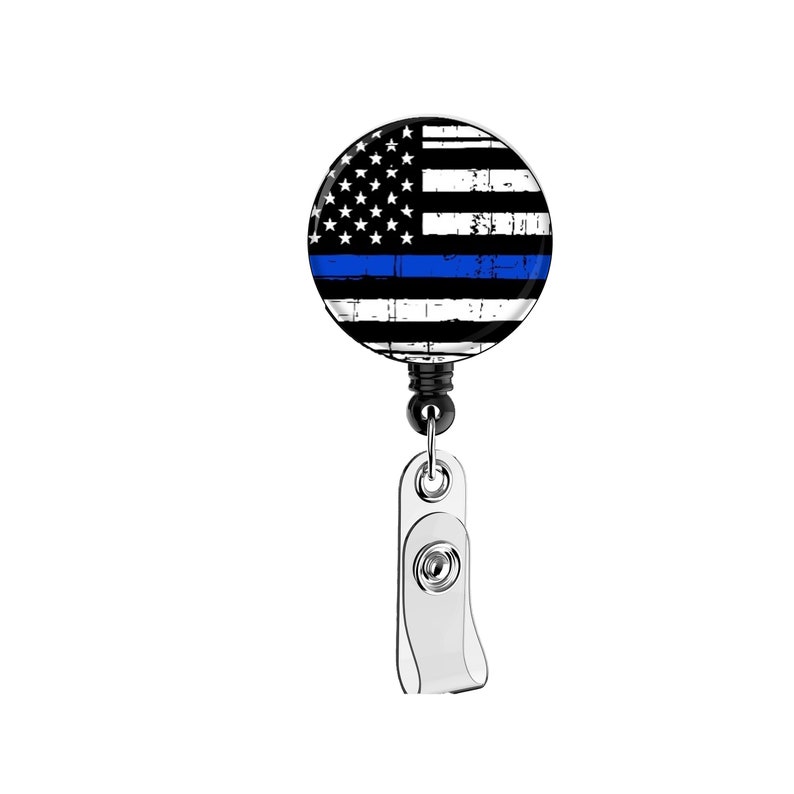 Thin Blue Line Badge Reel Support Fund Police Officer Facility Wife Back Option Love of