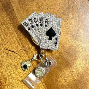 Poker cards badge reel male Retractable lanyard id tag holder unique gift piece of ART metal pendant week day month Texas Holdom game bet