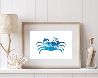 Crab Art Print, Crab Print, Sea Animals Art, Crab Poster, Ocean Animals, Sealife Wall Art, Nautical Decor, Beach House decor, Coastal decor
