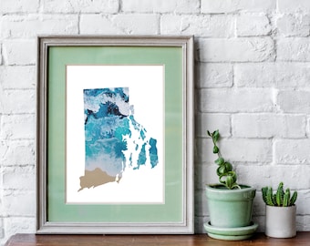 Rhode Island Paper Print, Rhode Island Wall Art, Ocean State Decor, Map of Rhode Island, Beach House Decor, Rhode Island Outline, Beachy Art